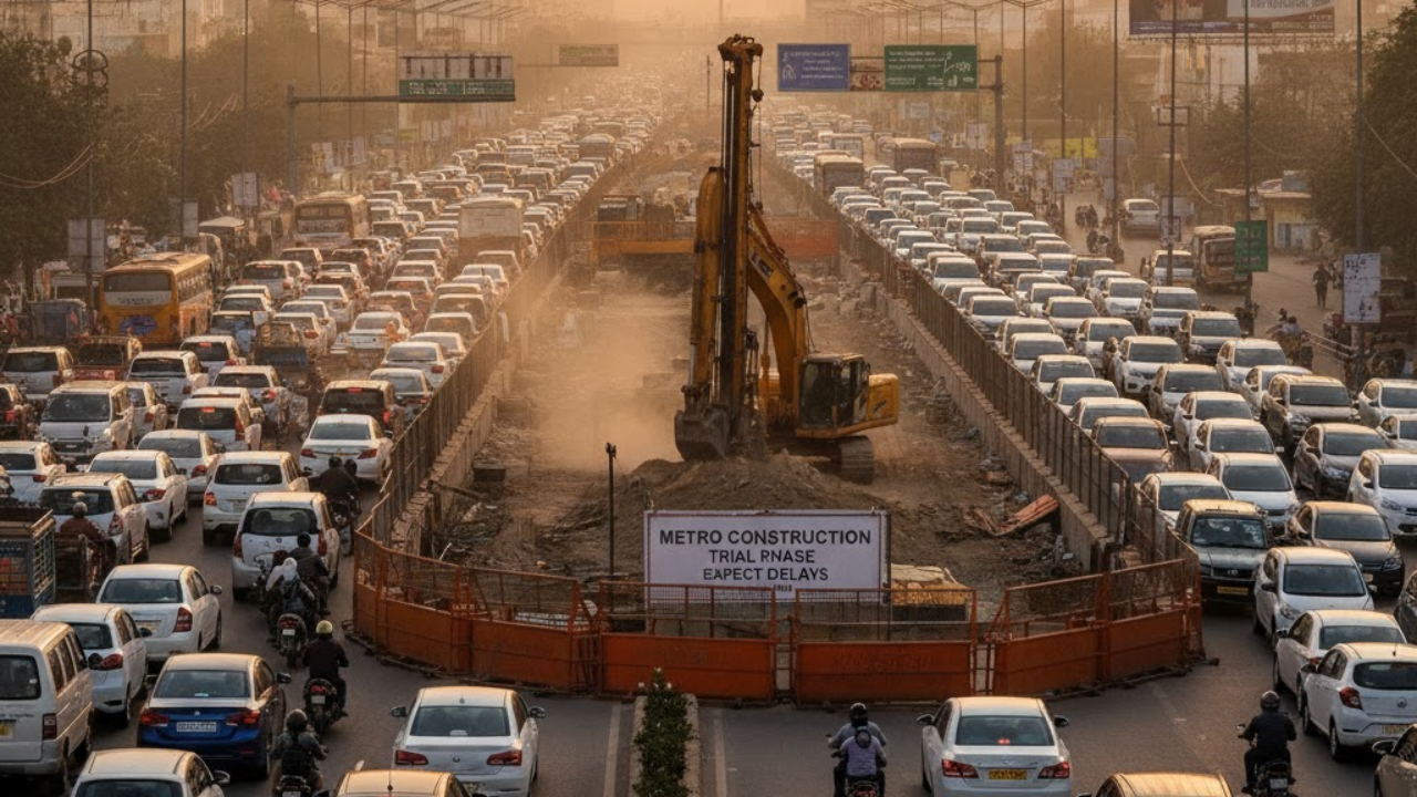 Metro construction trial triggers heavy traffic snarls in Gurugram